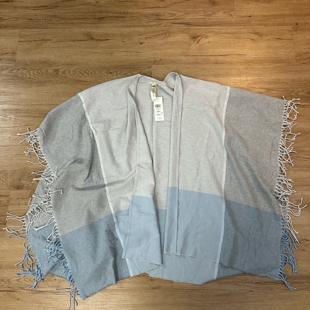 Eileen Fisher Rain Serapé OS Colorblock Fringe Recycled Cotton Blend poncho NWT